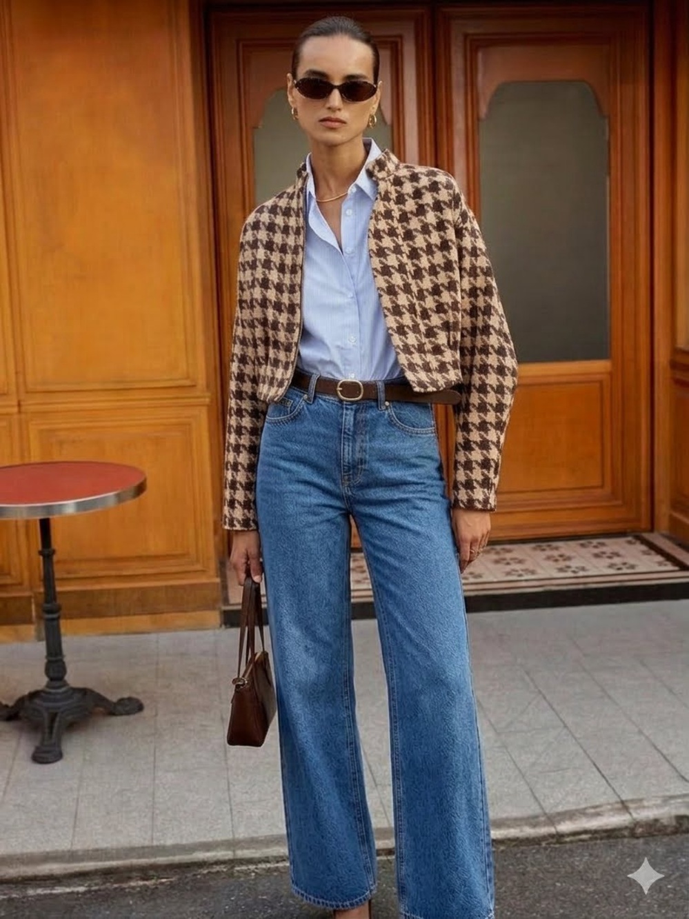 Commense Houndstooth Stand-Collar Jacket